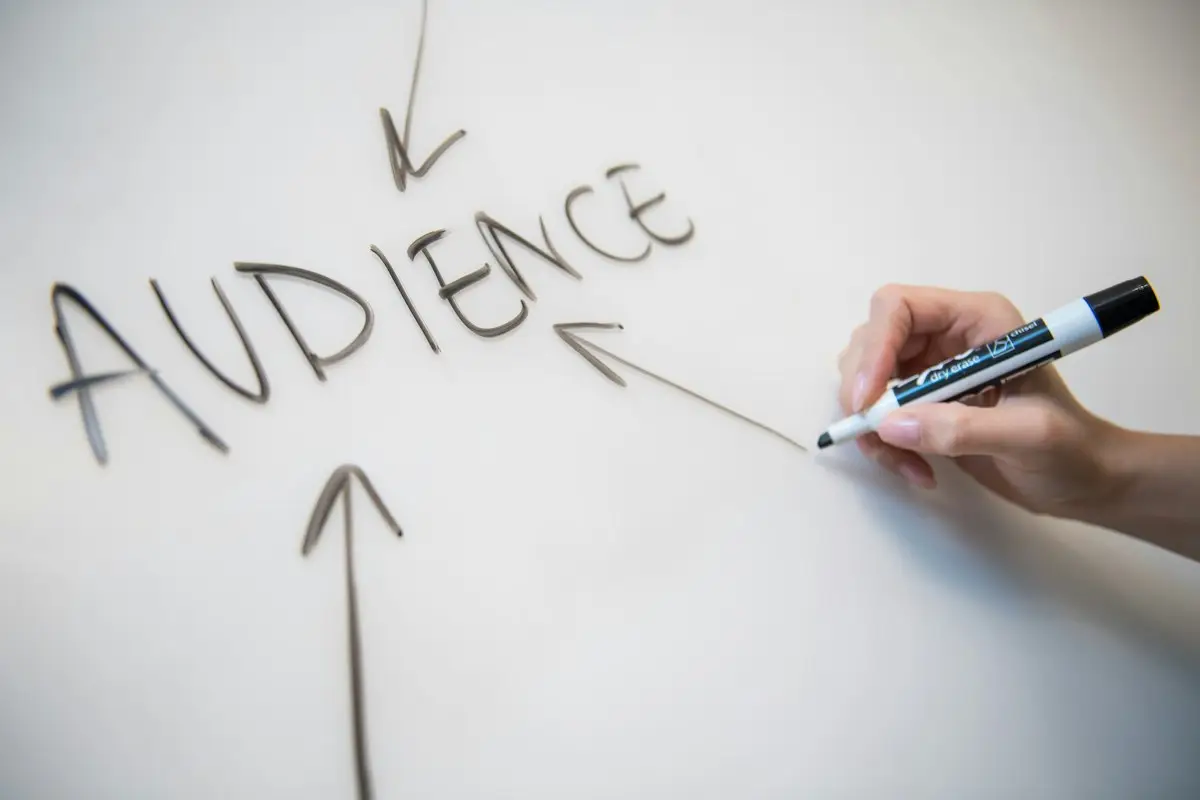 The word audience written on a whiteboard with arrows