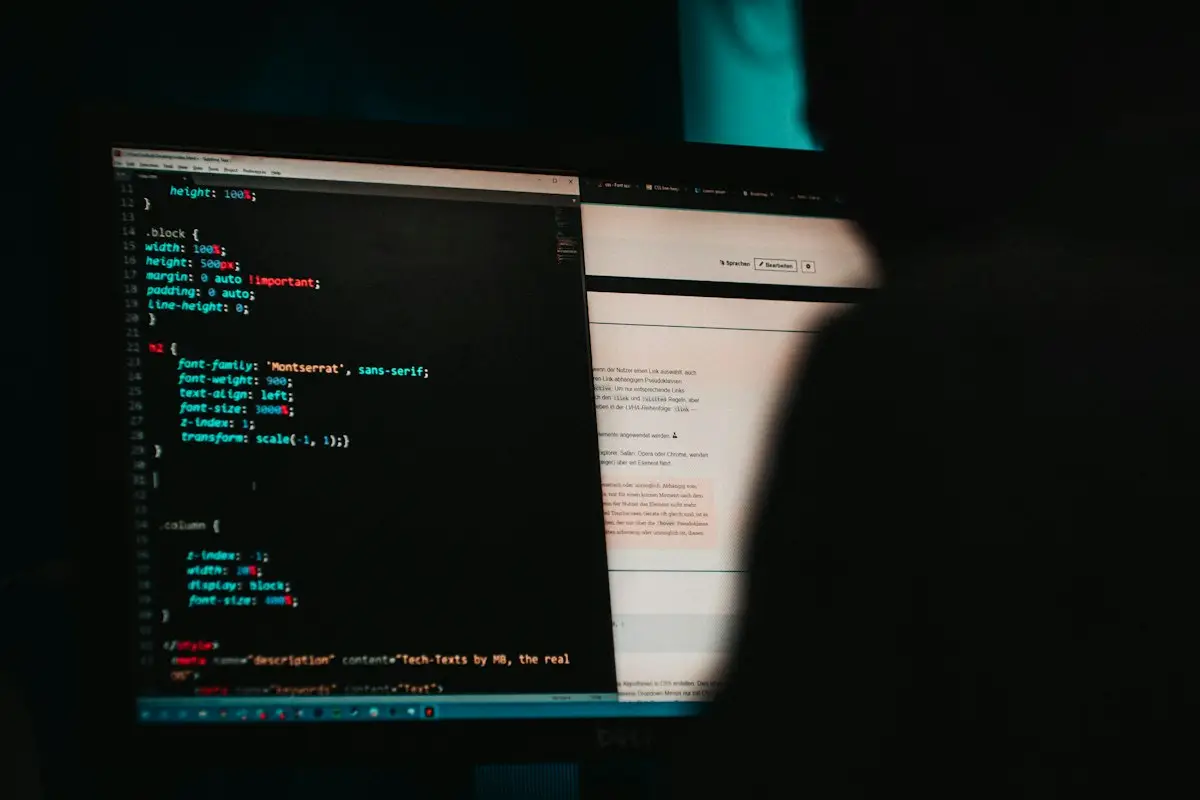 Code open on a dark monitor in a dim room