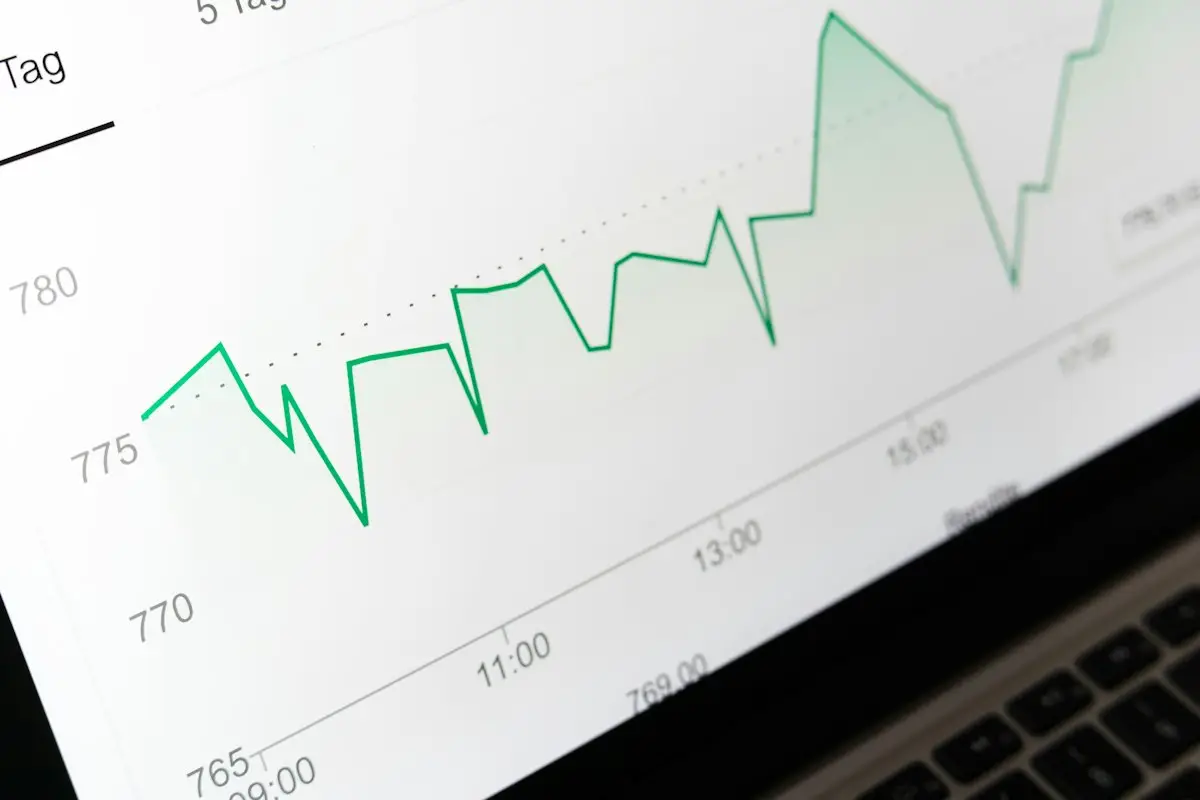A line chart printed on paper, trending upwards
