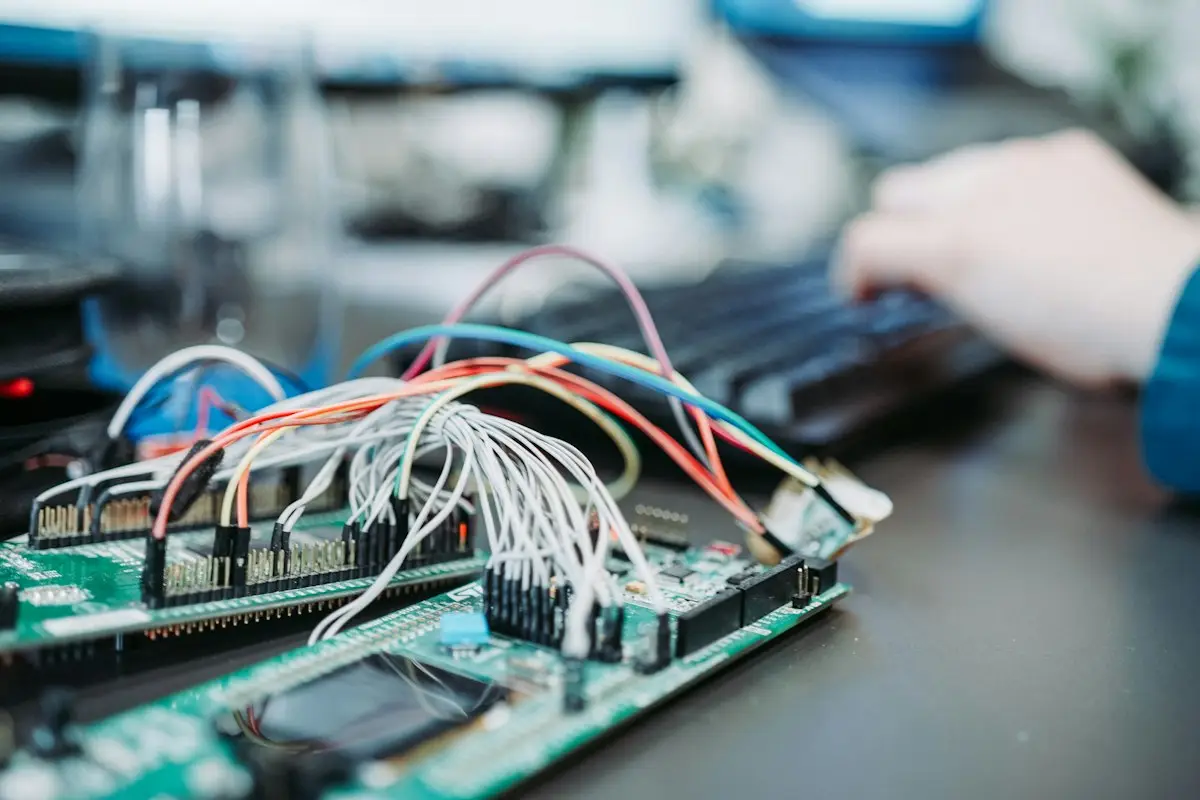Electronics and wiring on a workbench