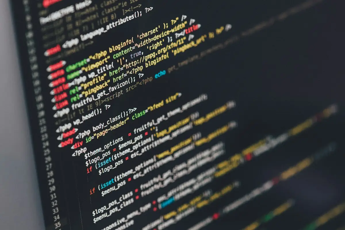 Close-up of colourful code on a screen