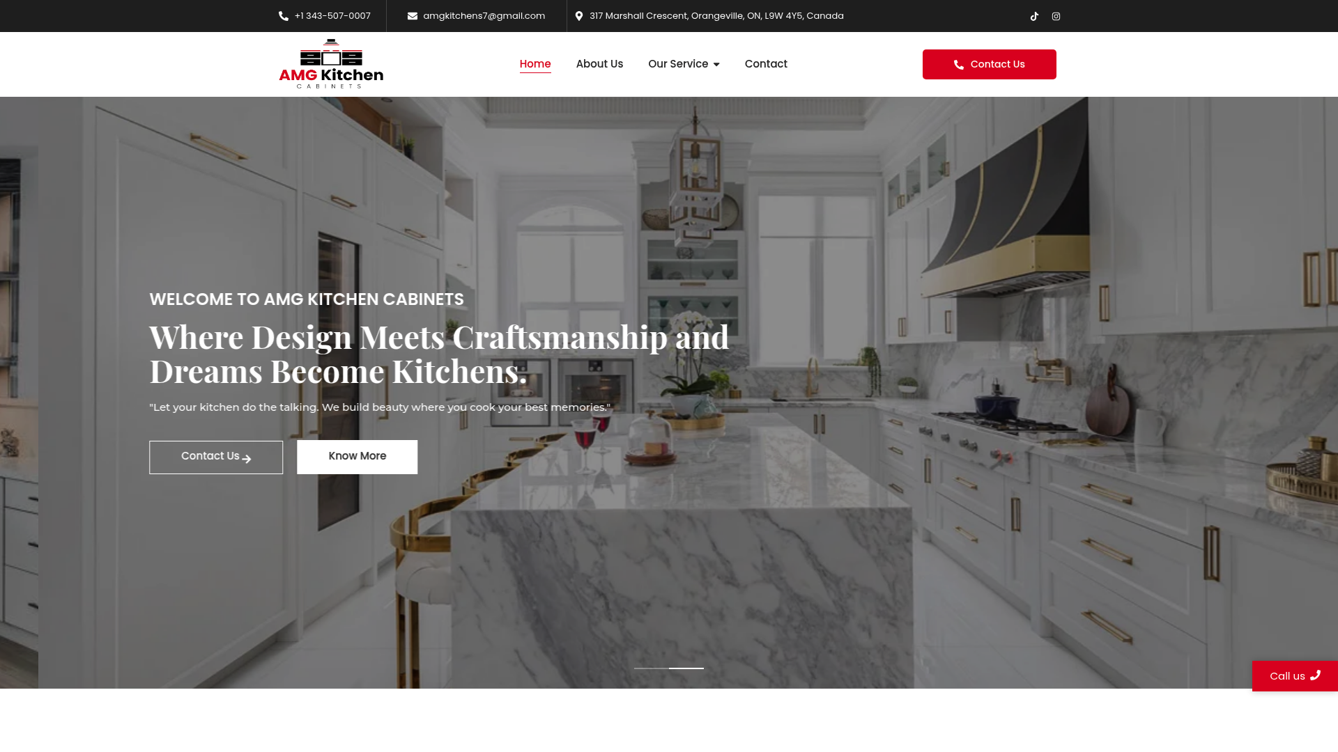 AMG Kitchen Cabinets website screenshot