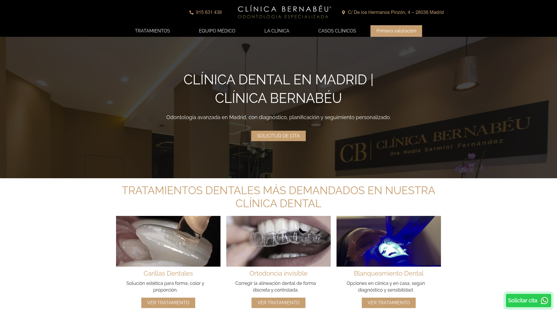 Clínica Bernabéu website screenshot
